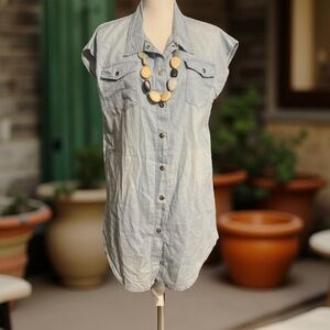 Denim Dress Sleeveless Button-Up Dress Distressed XL New Boutique